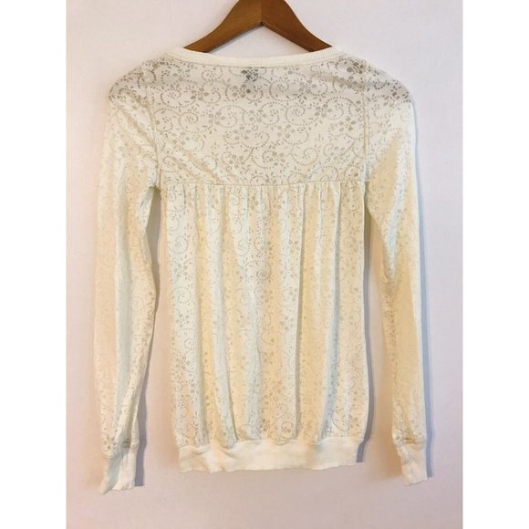 Free People Womens XS Ivory Cream Light Sheer Ling Sleeve Top - Picture 6 of 6